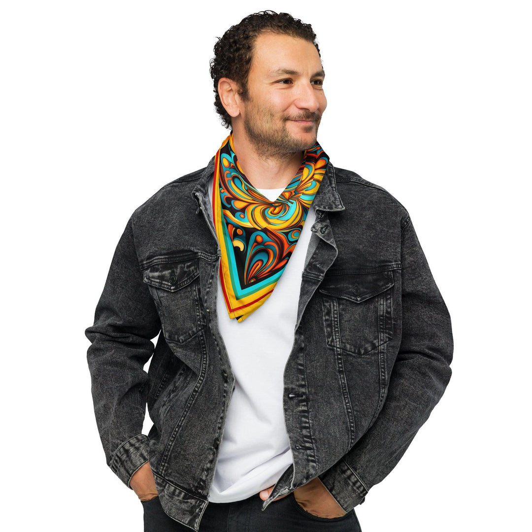 Three Colors Abstract Tribal Tattoo Pattern Luxury Neck Scarf Bandana - TopKoalaTee