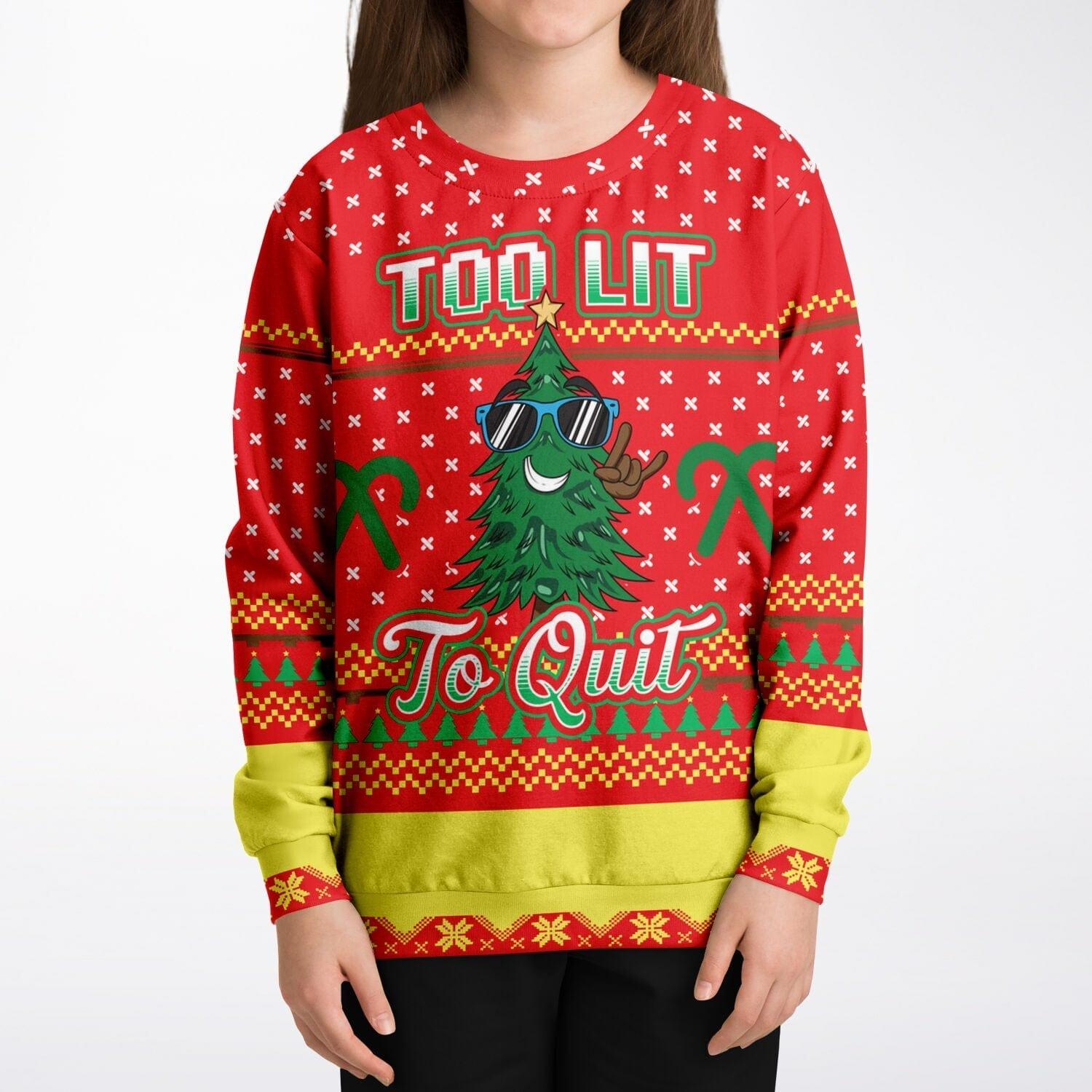 Too Lit to Quit Kids Unisex Ugly Christmas Sweatshirt - TopKoalaTee