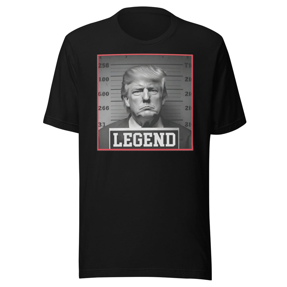 Trump T-shirt Legend Mug Shot Behind Bars Short Sleeve Ultra Soft Cotton Crewneck Unisex Top - TopKoalaTee