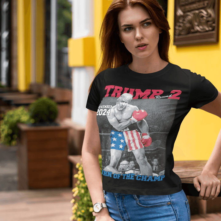 Trump T-shirt Round 2 Return of the Champ 2024 Short Sleeve Lightweight Crew Neck Top - TopKoalaTee