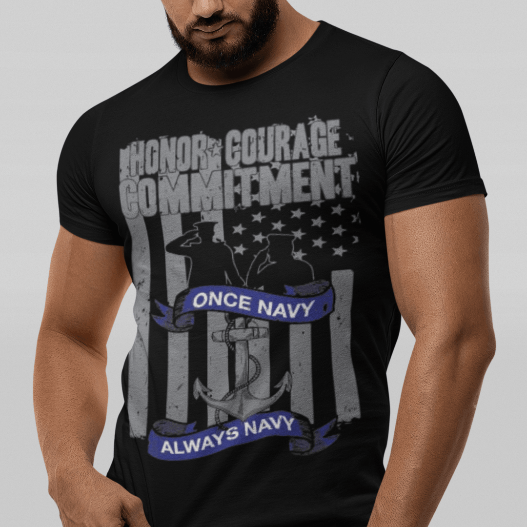 U.S. Navy T-shirt Honor Courage Commitment Short Sleeve 100% Cotton Crew Neck Top - TopKoalaTee