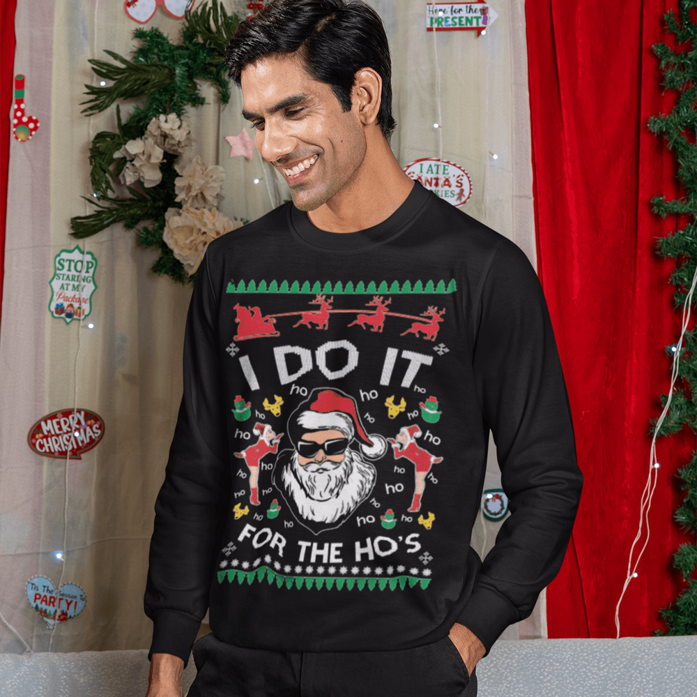 Ugly Christmas Sweater I Do It For The Ho's Crewneck Cotton Blend Pullover - TopKoalaTee