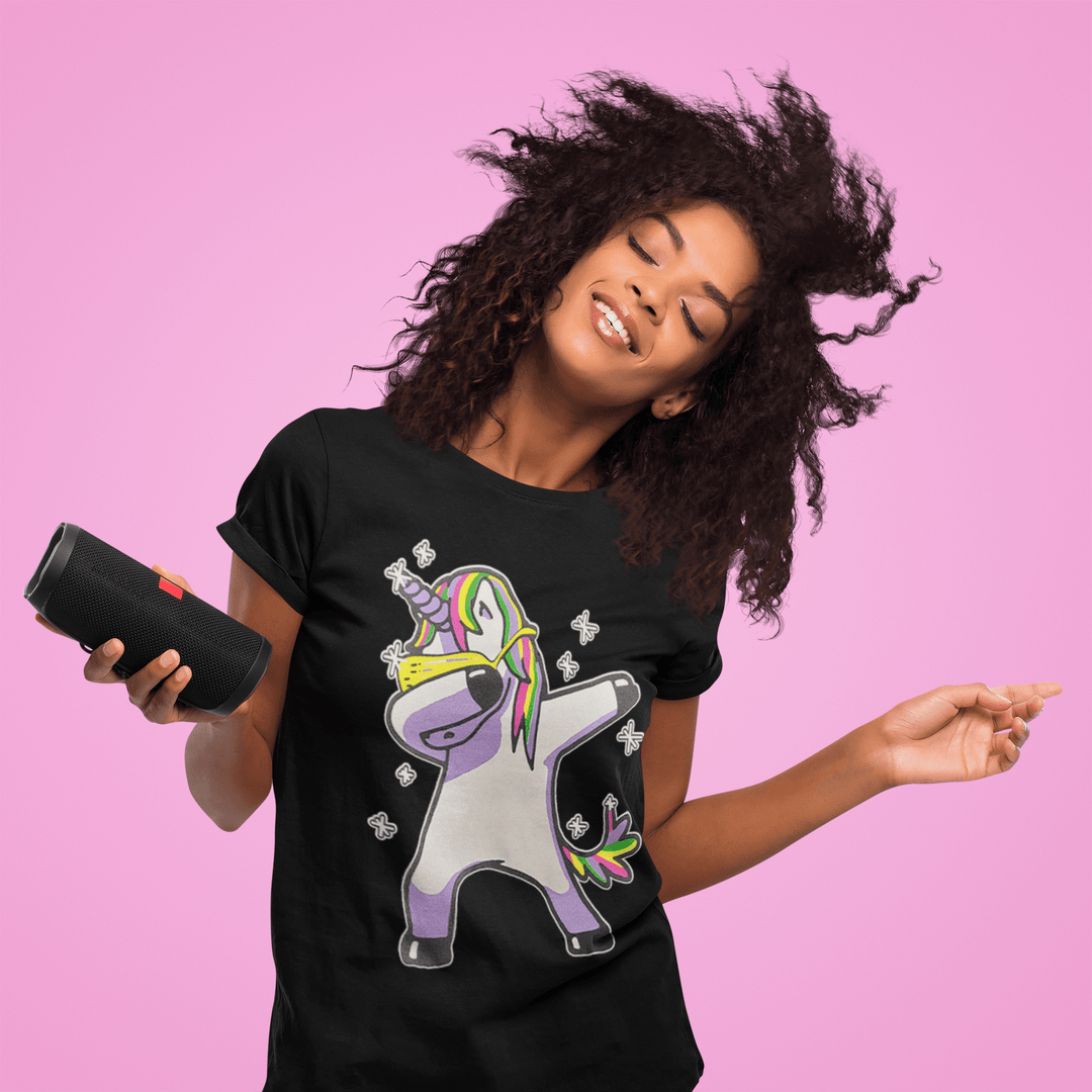 Tic Toc T-shirt Dabbing Rainbow Unicorn Short Sleeve Unisex Top - TopKoalaTee