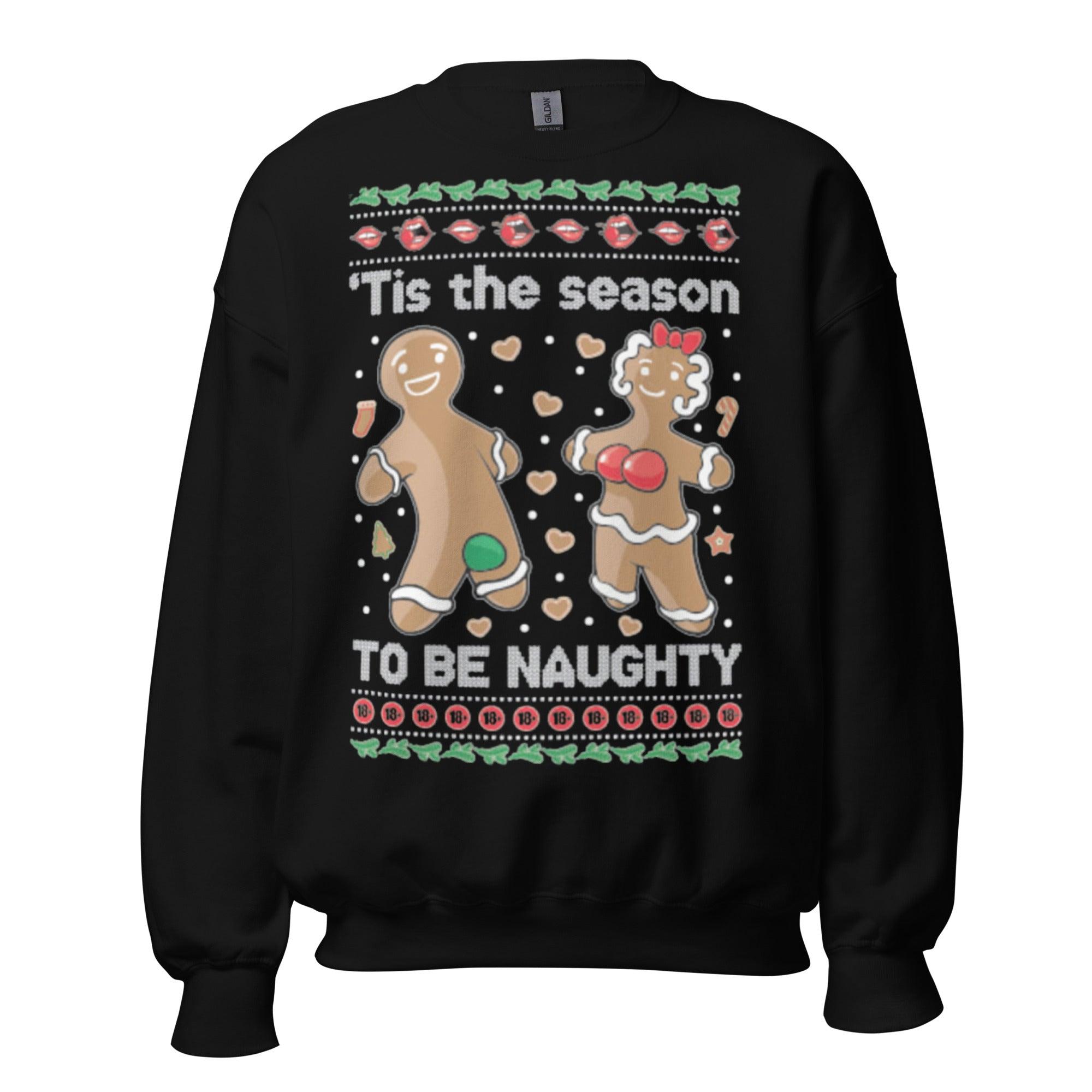 Tis The Season To Be Naughty Crewneck Ugly Christmas Sweater - TopKoalaTee