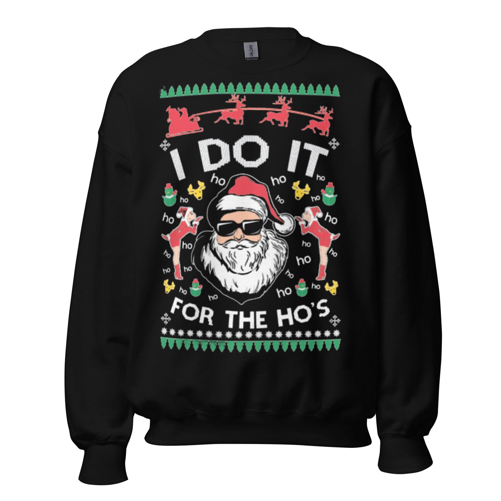 Ugly Christmas Sweater I Do It For The Ho's Crewneck Cotton Blend Pullover - TopKoalaTee