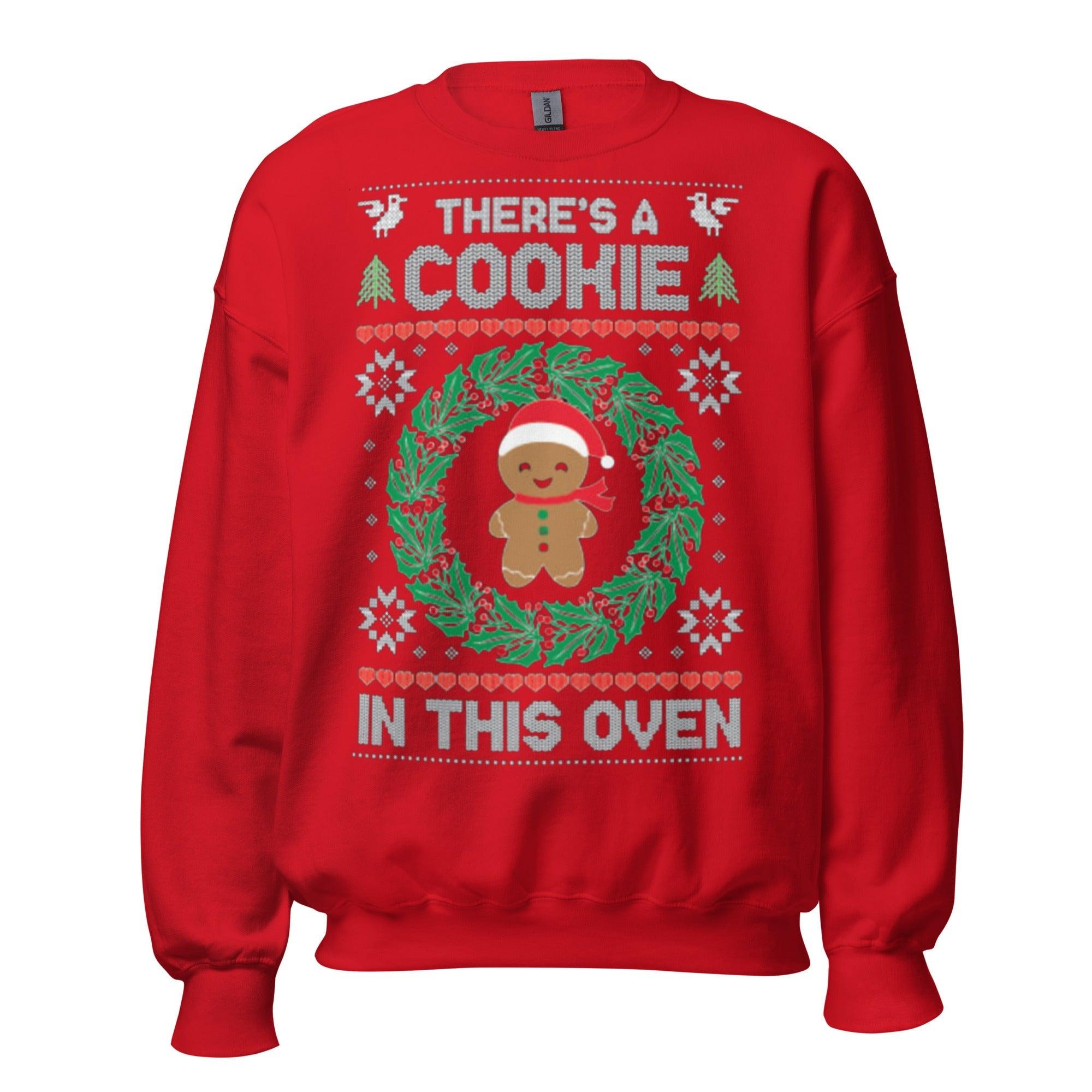 Ugly Christmas Sweater There's A Cookie In This Oven Cotton Blend Pullover