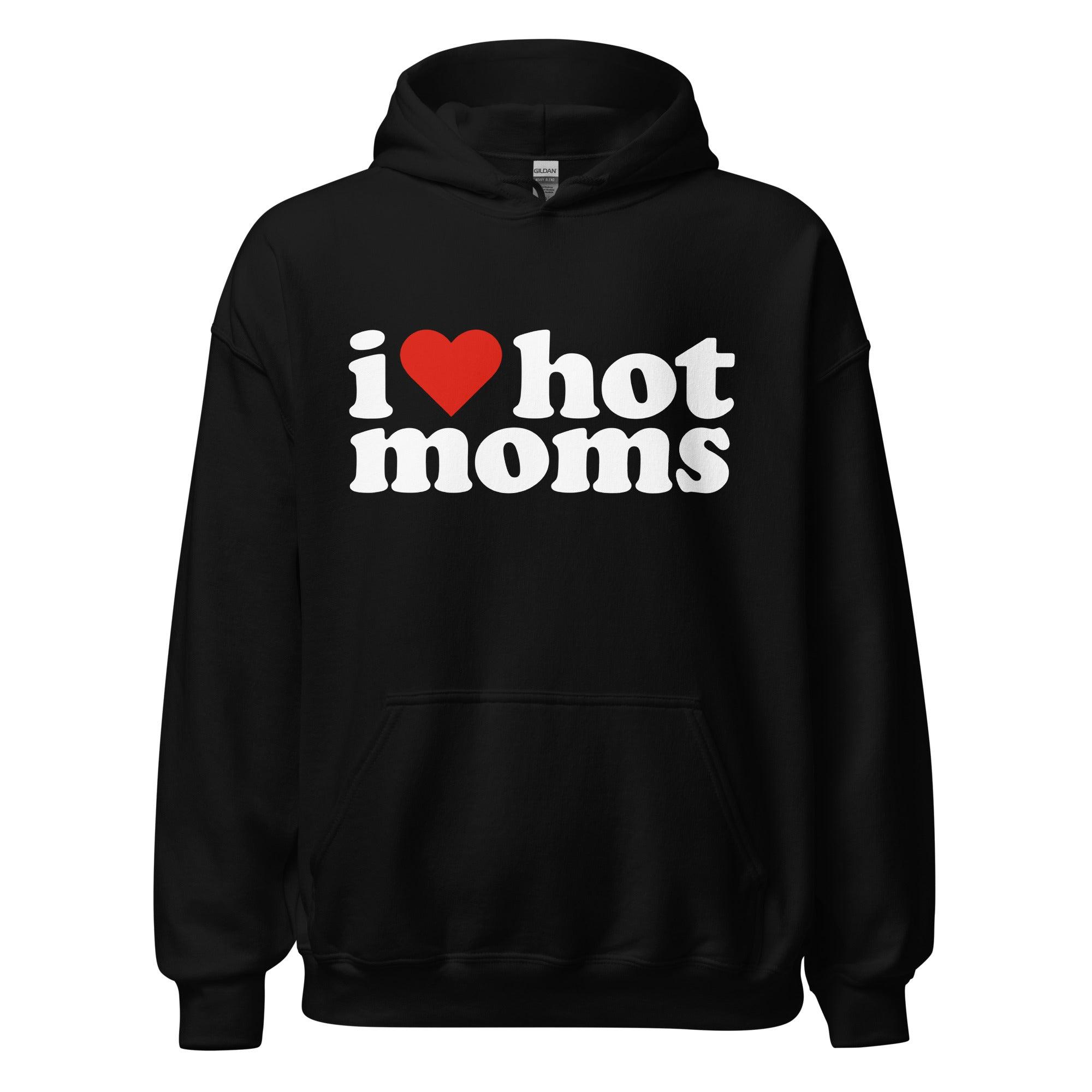 Midweight Hoodie I Love Hot Mom's with Heart Shaped Love Unisex Pullover - TopKoalaTee