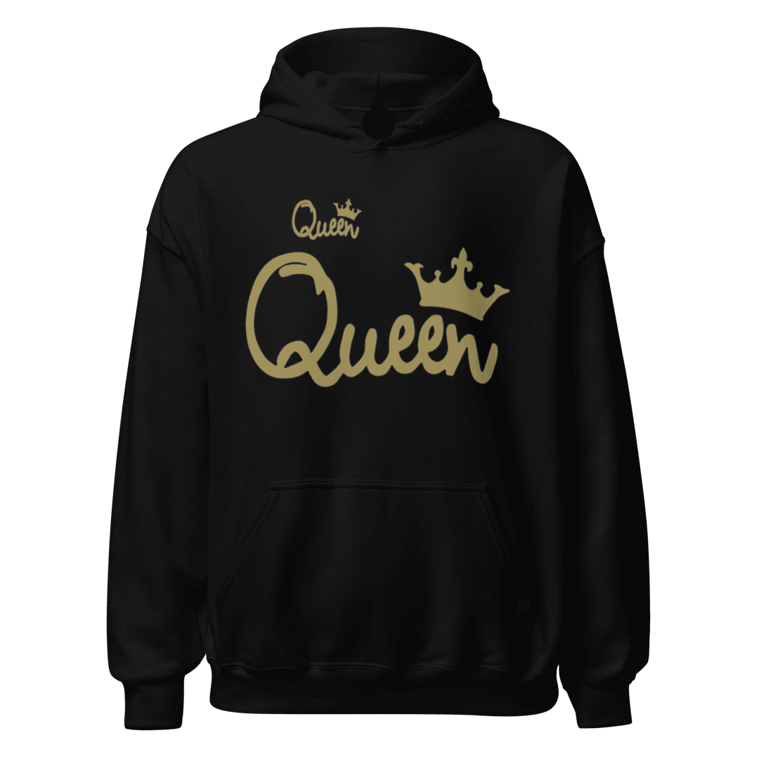 King in Gold Queen in Gold Script Relationship Hoodie Set Ultra Soft Blended Cotton Midweight Pullovers - TopKoalaTee