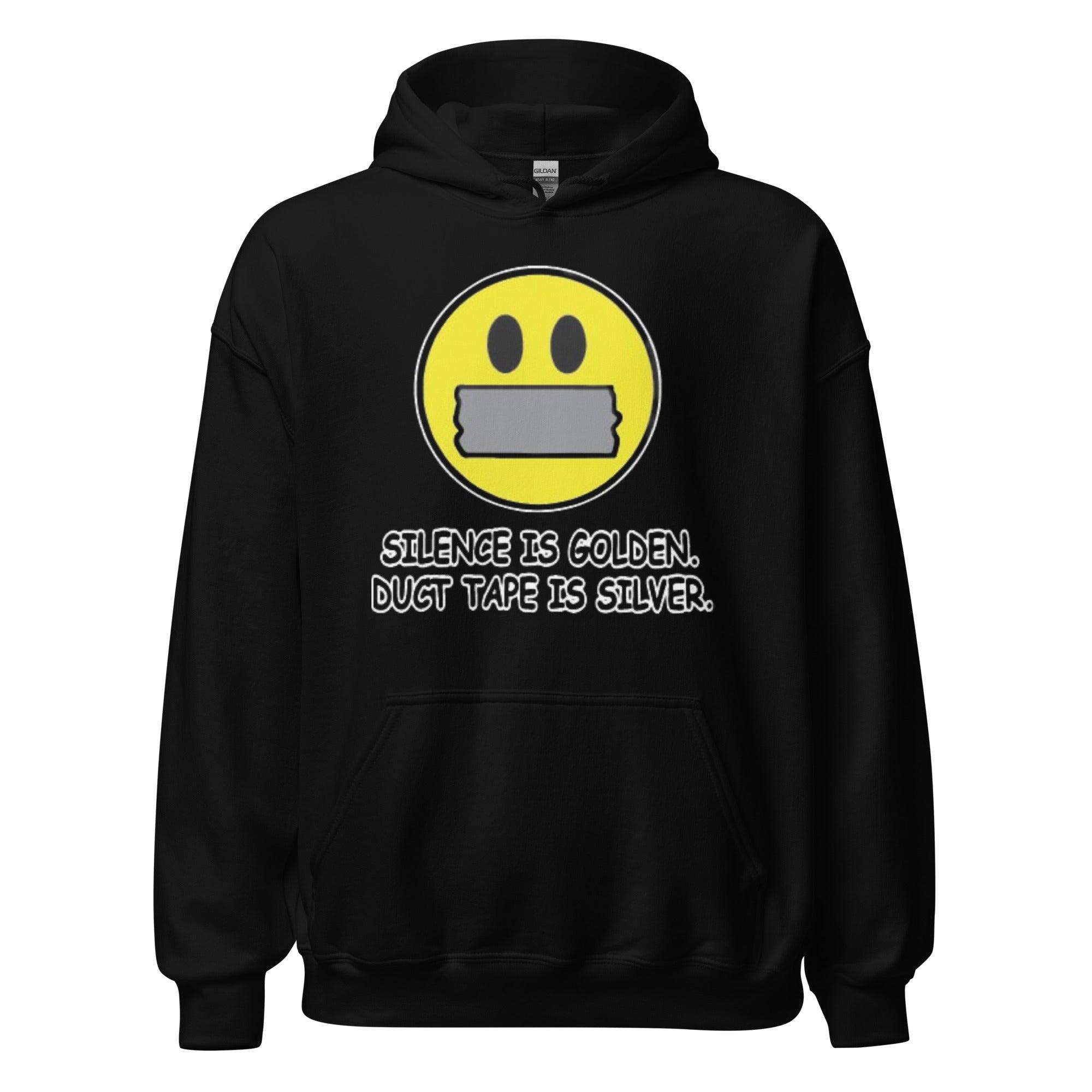 Emoji Hoodie Silence is Golden Duct Tape Is Silver Blended Cotton Midweight Pullover - TopKoalaTee