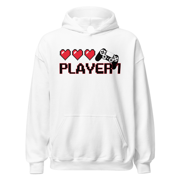 Gamer Hearts Player 1 / Player 2 Ultra Soft Blended Cotton Midweight Pullover Hoddie Set - TopKoalaTee