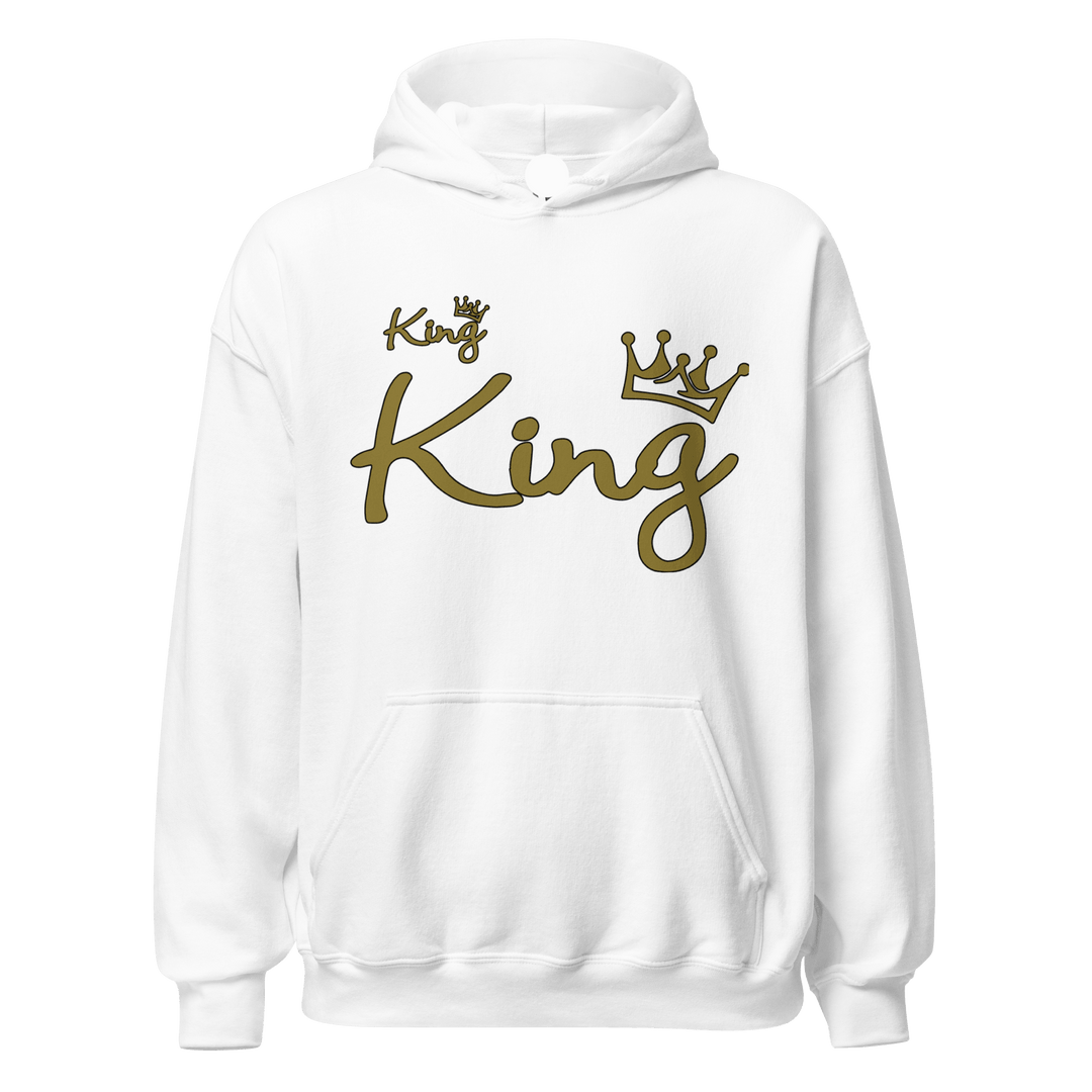 King in Gold Queen in Gold Script Relationship Hoodie Set Ultra Soft Blended Cotton Midweight Pullovers - TopKoalaTee