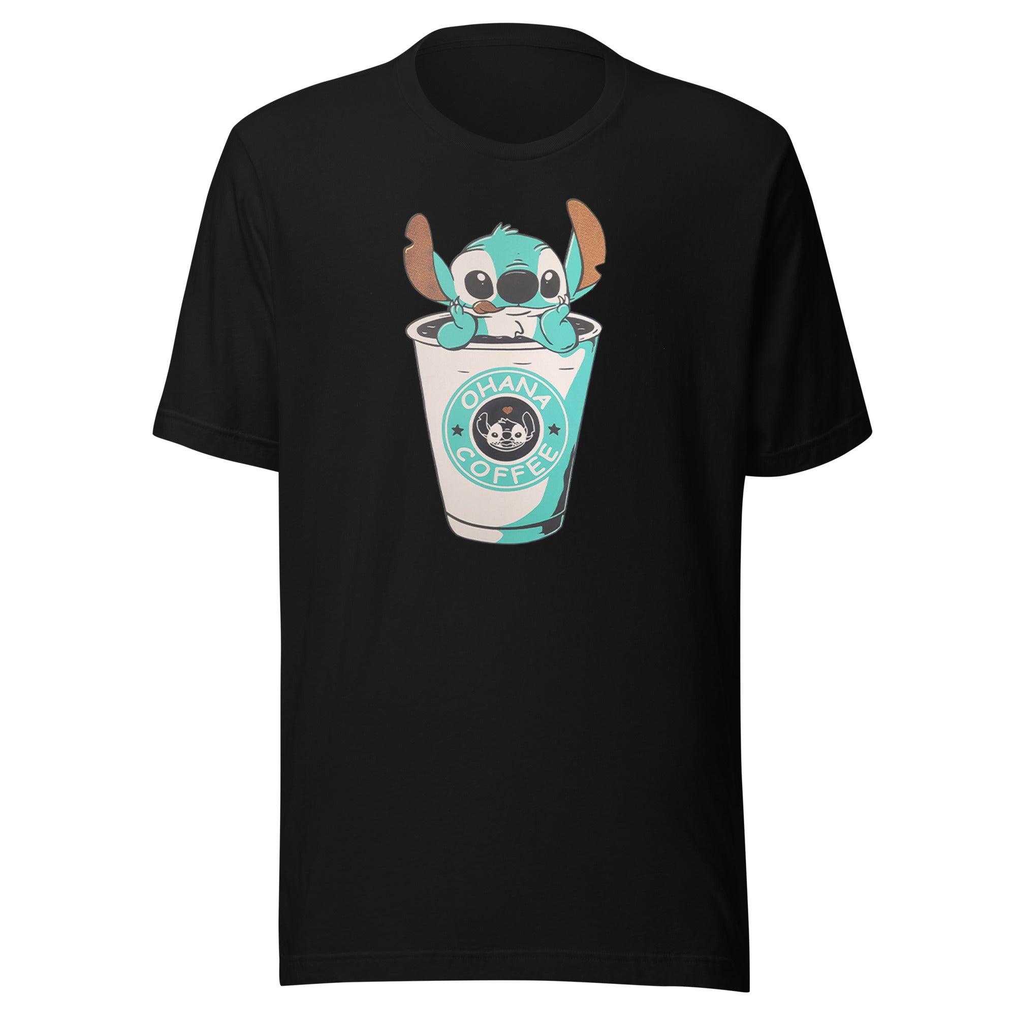 Stitch Ohana T-shirt in Coffee Cup Short Sleeve Unisex Top