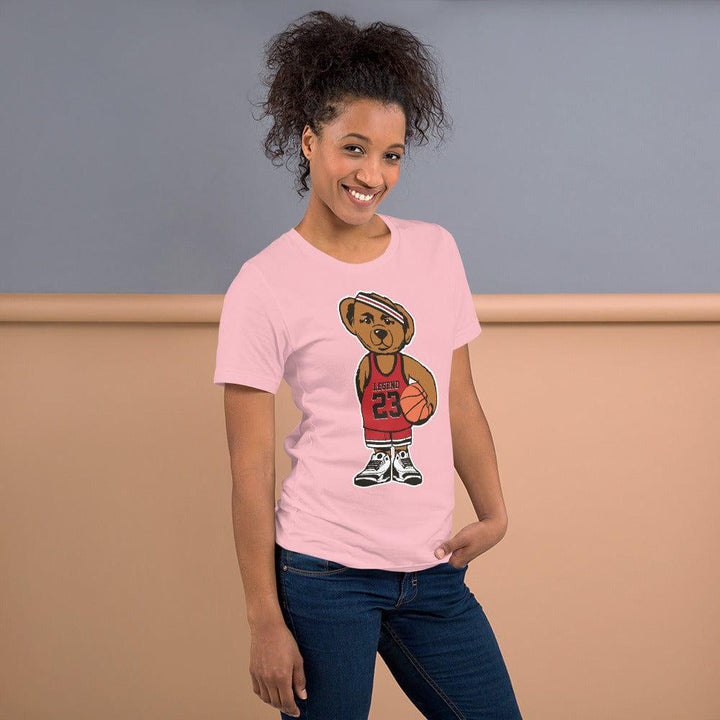 Urban T-Shirt Teddy Bear Series Legend #23 Holding Basketball and Wearing Jordan's Short Sleeve Unisex Top - TopKoalaTee