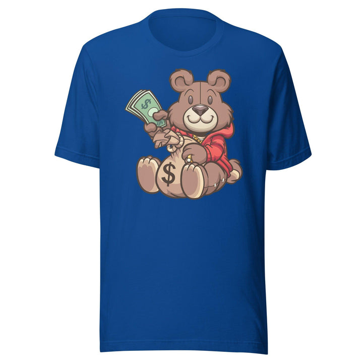 Hustler T-shirt Urban Teddy Bear Series Moneybags and Stacks of Cash Short Sleeve Unisex Top - TopKoalaTee