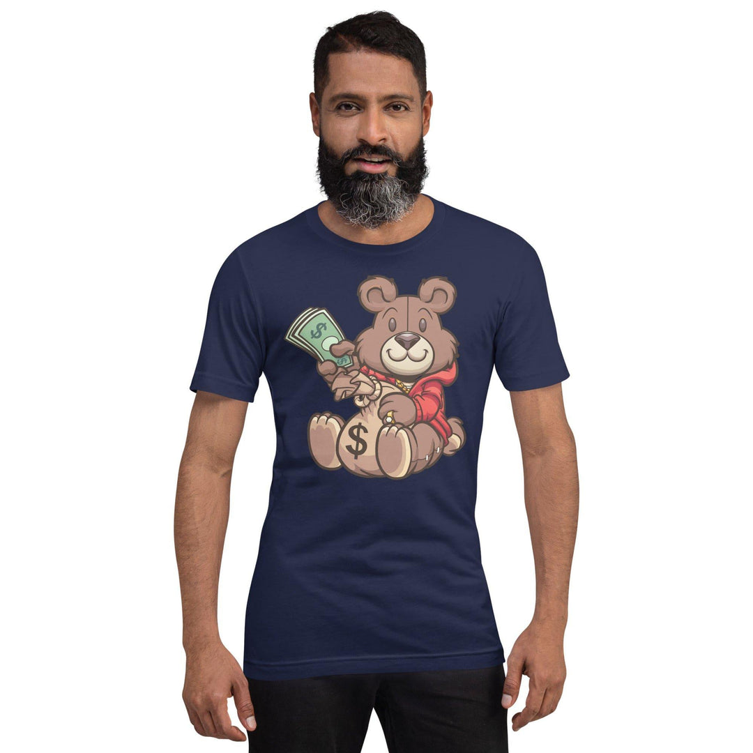 Hustler T-shirt Urban Teddy Bear Series Moneybags and Stacks of Cash Short Sleeve Unisex Top - TopKoalaTee