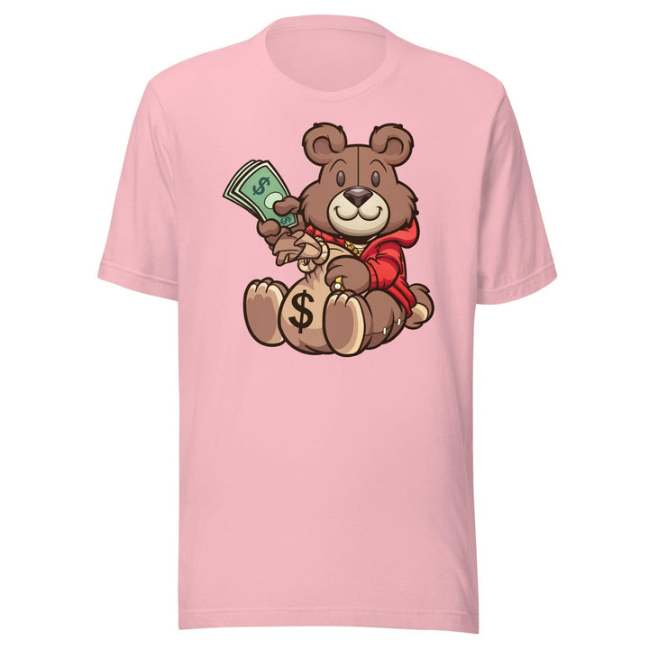 Hustler T-shirt Urban Teddy Bear Series Moneybags and Stacks of Cash Short Sleeve Unisex Top - TopKoalaTee