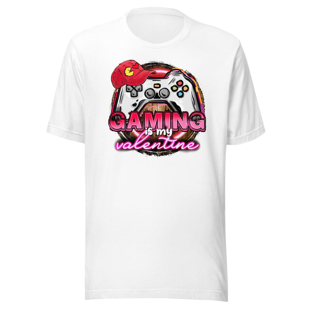 Valentine's Day T-Shirt Gaming is my Valentine with Nintendo Controller and Pac Man Hat Short Sleeve Unisex Top - TopKoalaTee
