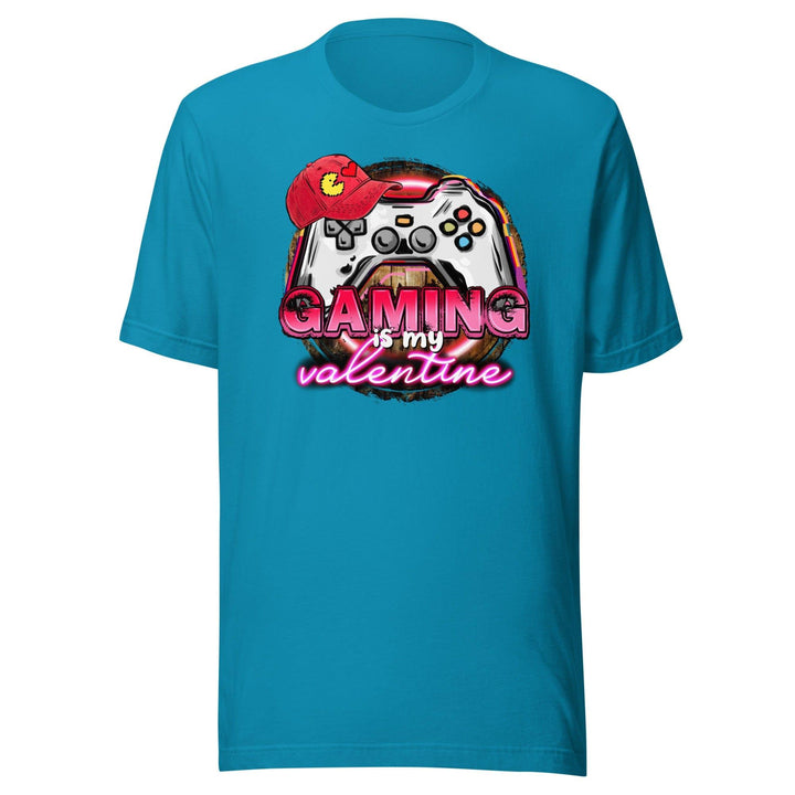 Valentine's Day T-Shirt Gaming is my Valentine with Nintendo Controller and Pac Man Hat Short Sleeve Unisex Top - TopKoalaTee