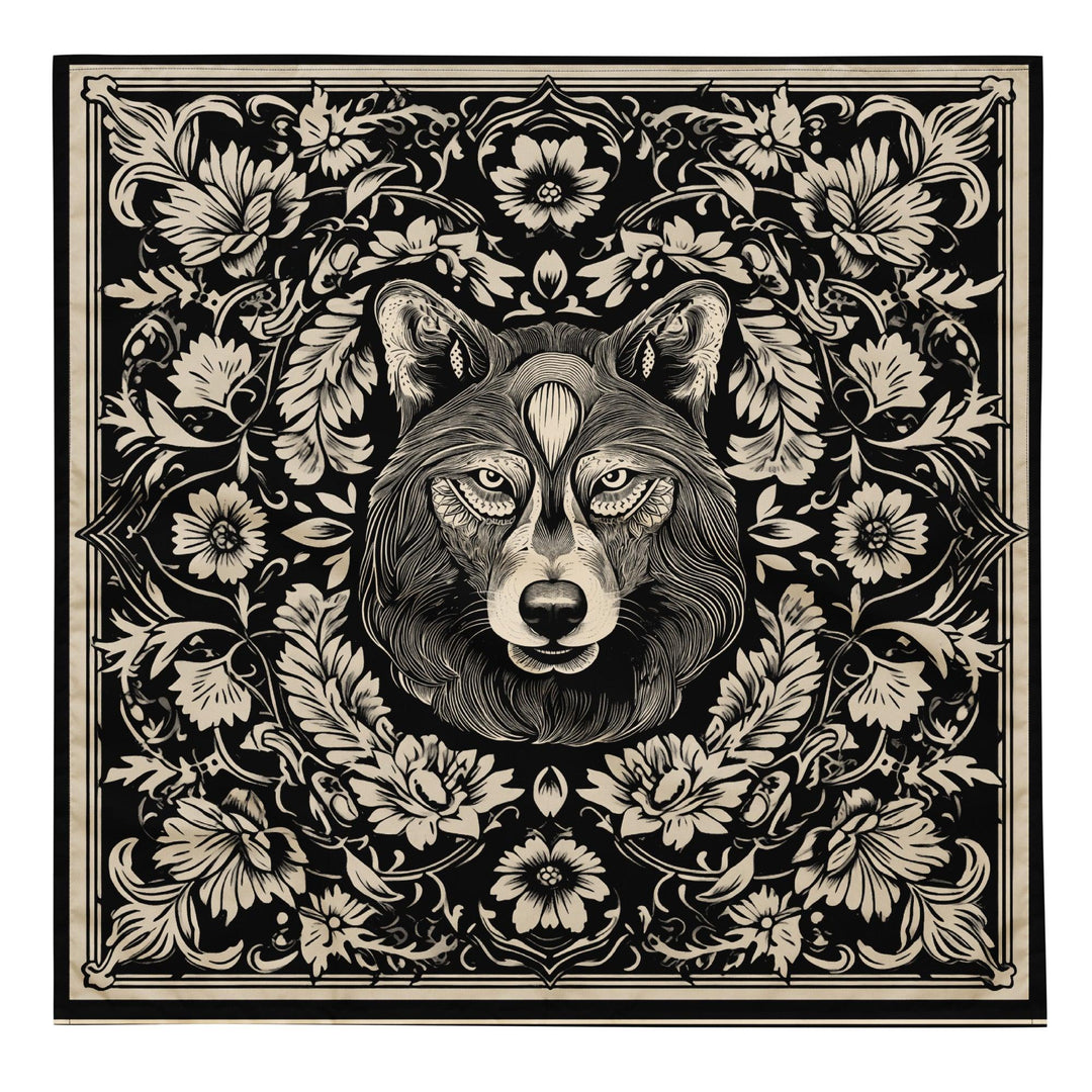 Vintage Wolf Surrounded By Flowers Luxury Neck Scarf Bandana - TopKoalaTee