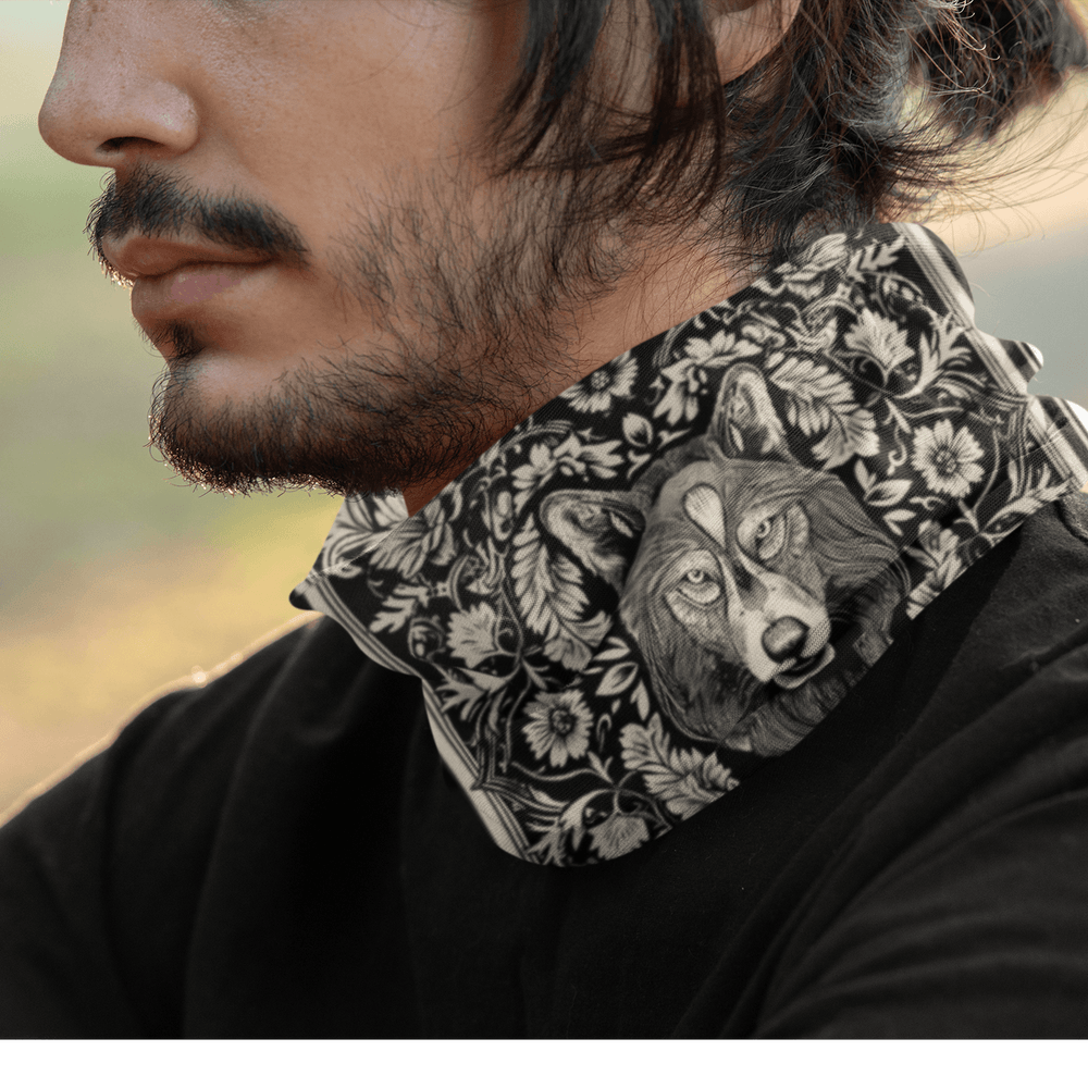 Vintage Wolf Surrounded By Flowers Luxury Neck Scarf Bandana - TopKoalaTee