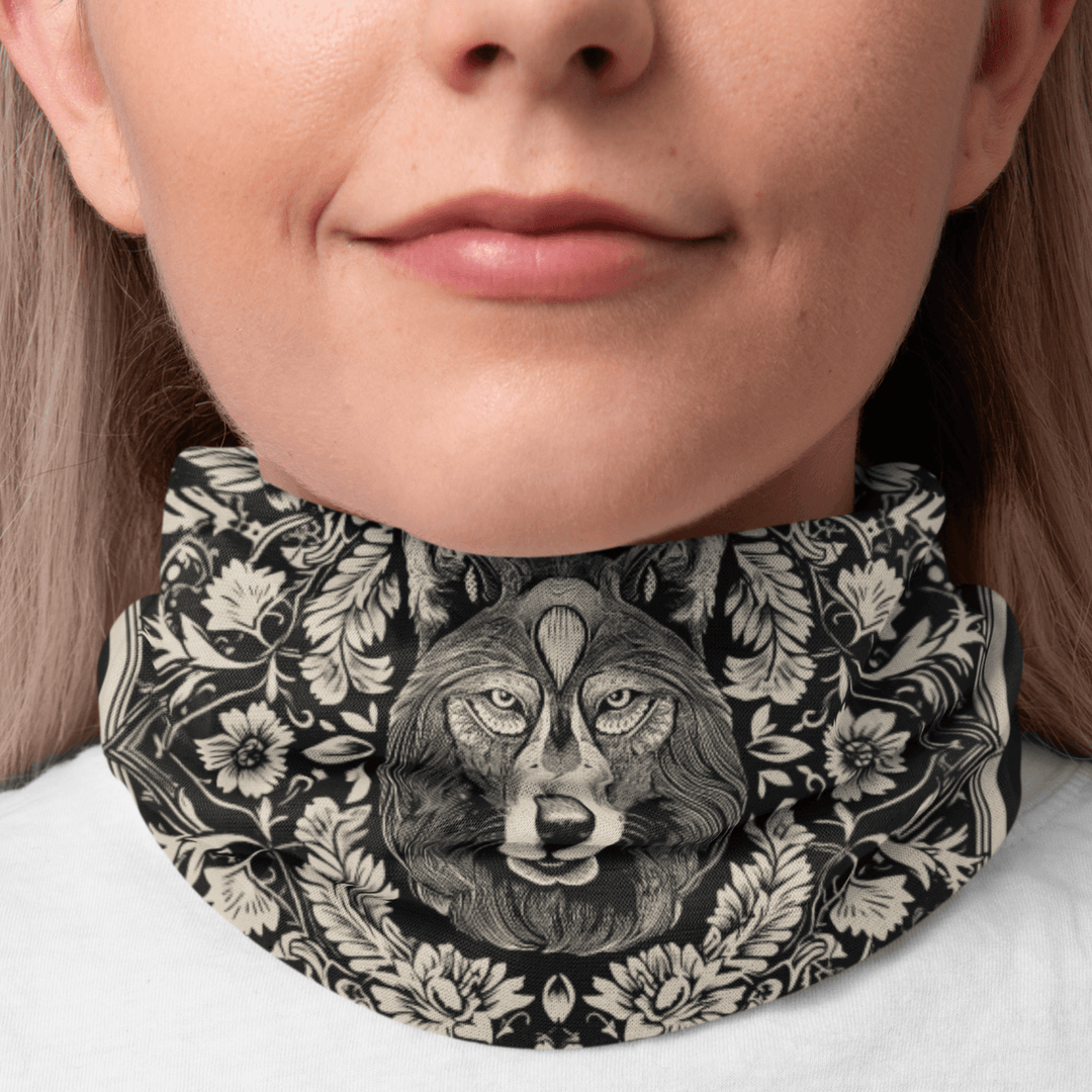 Vintage Wolf Surrounded By Flowers Luxury Neck Scarf Bandana - TopKoalaTee