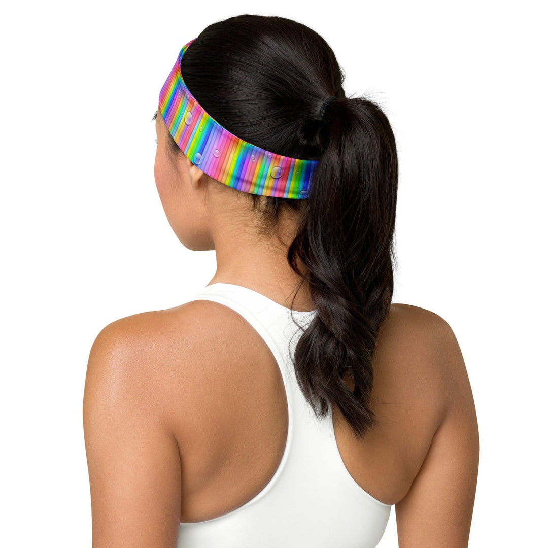 Bright 90's style Neon Rainbow Lines Droplets Quick Dry Stretch Headband - TopKoalaTee