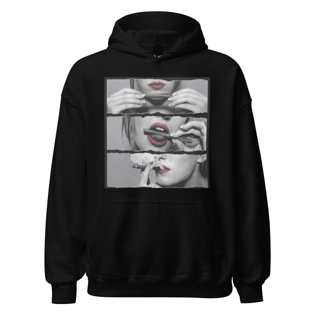 Lipstick Hoodie Red Lips Rolling, Licking, and Smoking Blunt Top Koala Unisex Pullover - TopKoalaTee