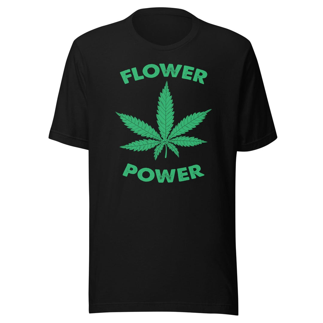 Cannabis T-shirt Flower Power With Picture of Marijuana Leaf Unisex Short Sleeve Top - TopKoalaTee