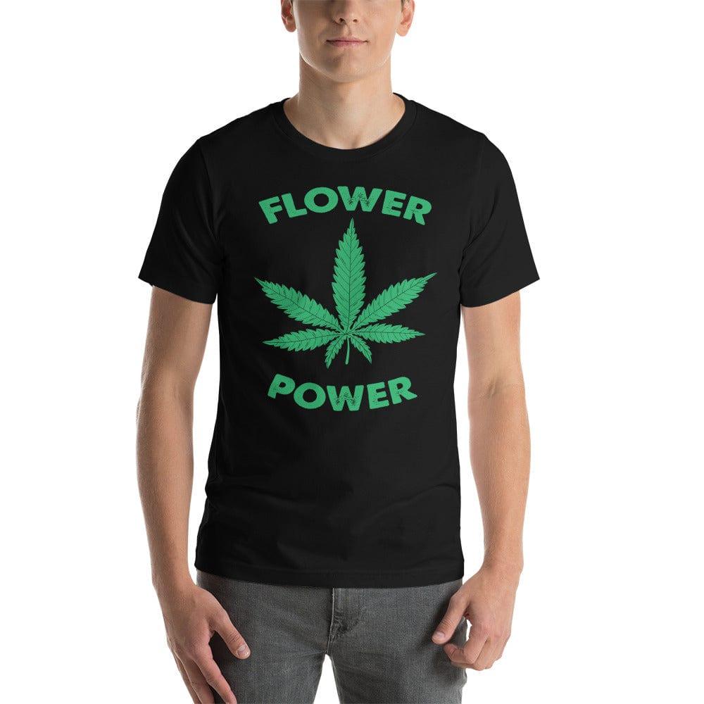 Cannabis T-shirt Flower Power With Picture of Marijuana Leaf Unisex Short Sleeve Top - TopKoalaTee