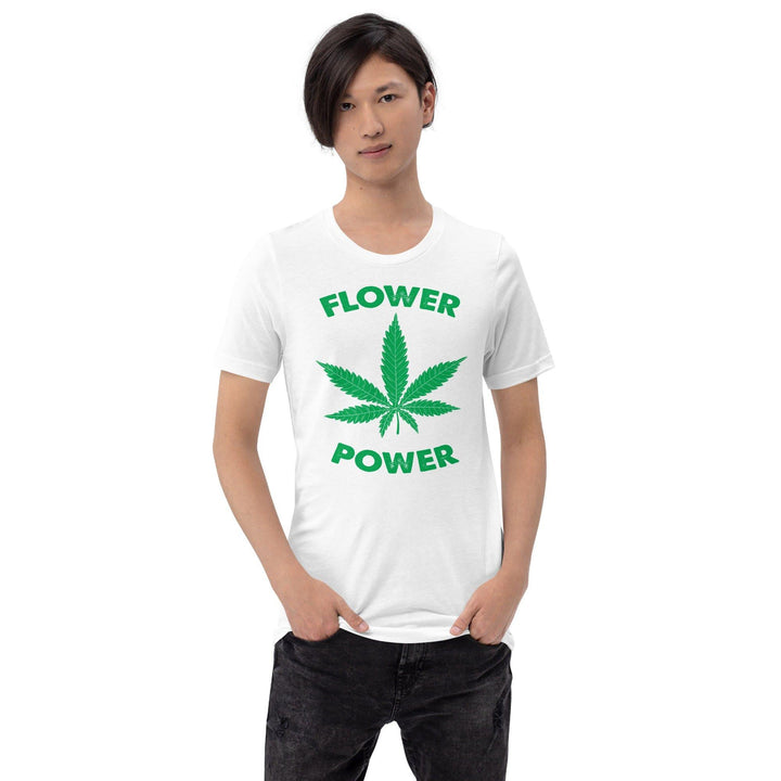 Cannabis T-shirt Flower Power With Picture of Marijuana Leaf Unisex Short Sleeve Top - TopKoalaTee