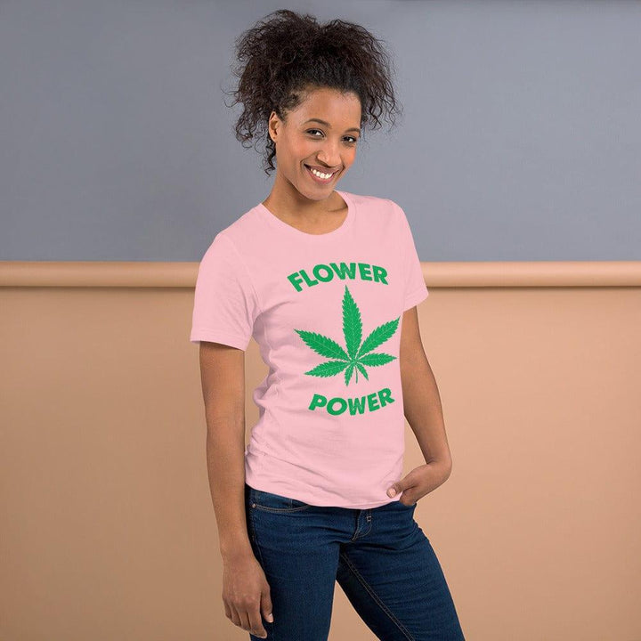 Cannabis T-shirt Flower Power With Picture of Marijuana Leaf Unisex Short Sleeve Top - TopKoalaTee