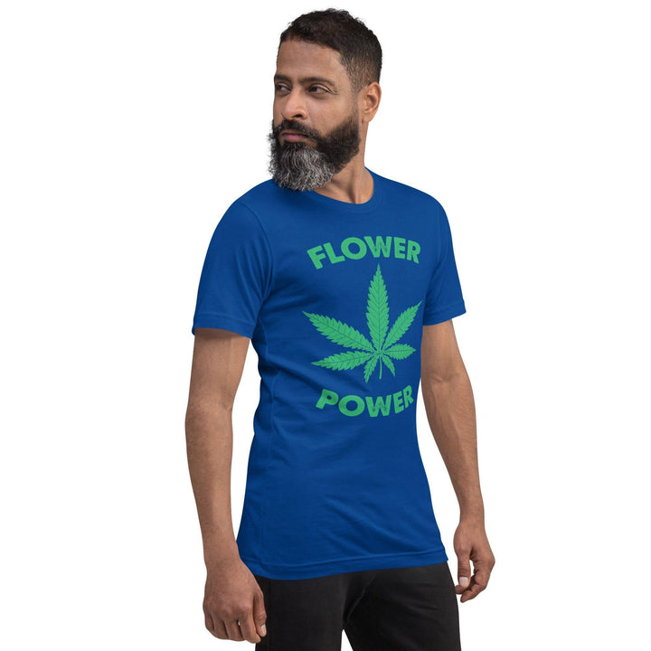 Cannabis T-shirt Flower Power With Picture of Marijuana Leaf Unisex Short Sleeve Top - TopKoalaTee