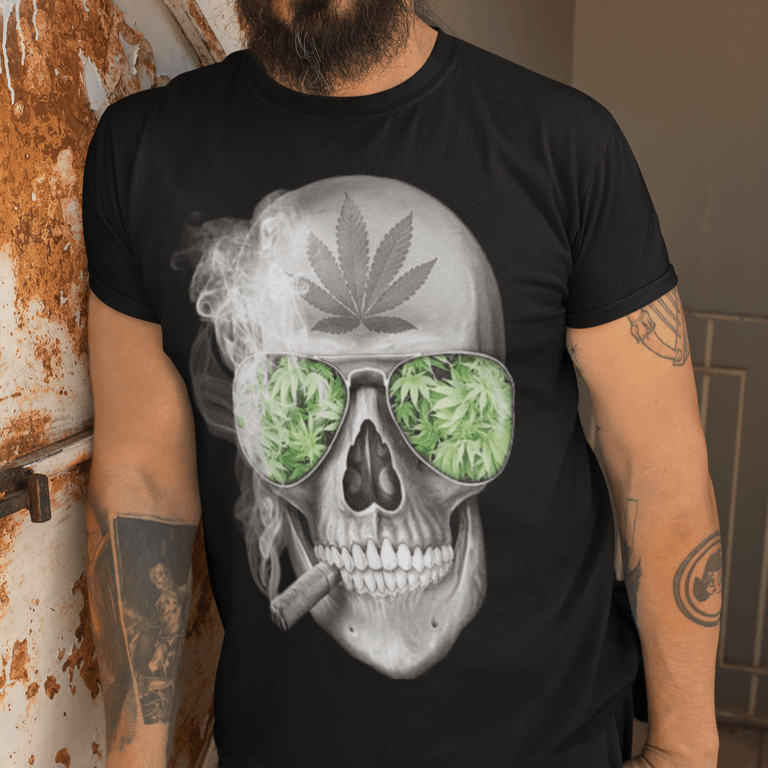 Weed T-shirt Skeleton Smoking Blunt Short Sleeve Lightweight 100% Cotton Crew Neck Top - TopKoalaTee