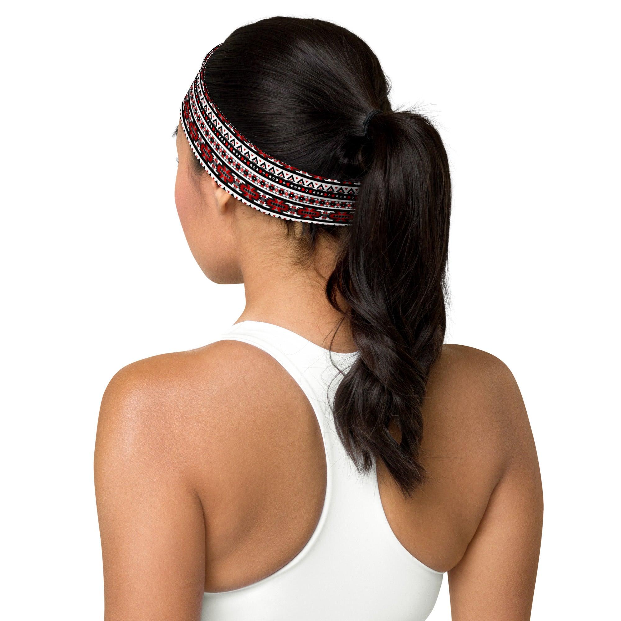 White and Red Native American Quick Dry Headband Version 15 - TopKoalaTee