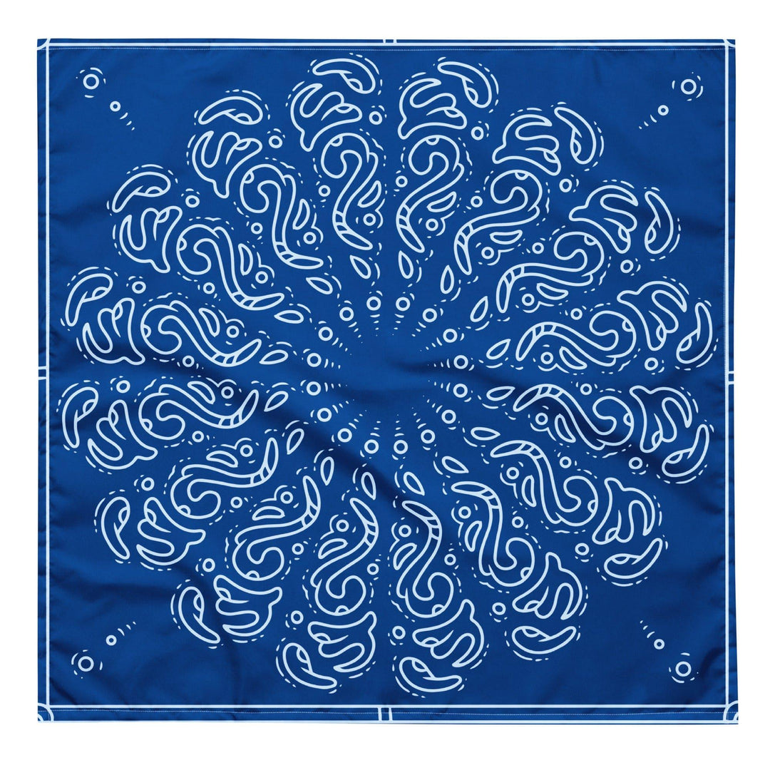 White Paisley Pattern on Blue Background Designer Neckerchief Bandana - TopKoalaTee