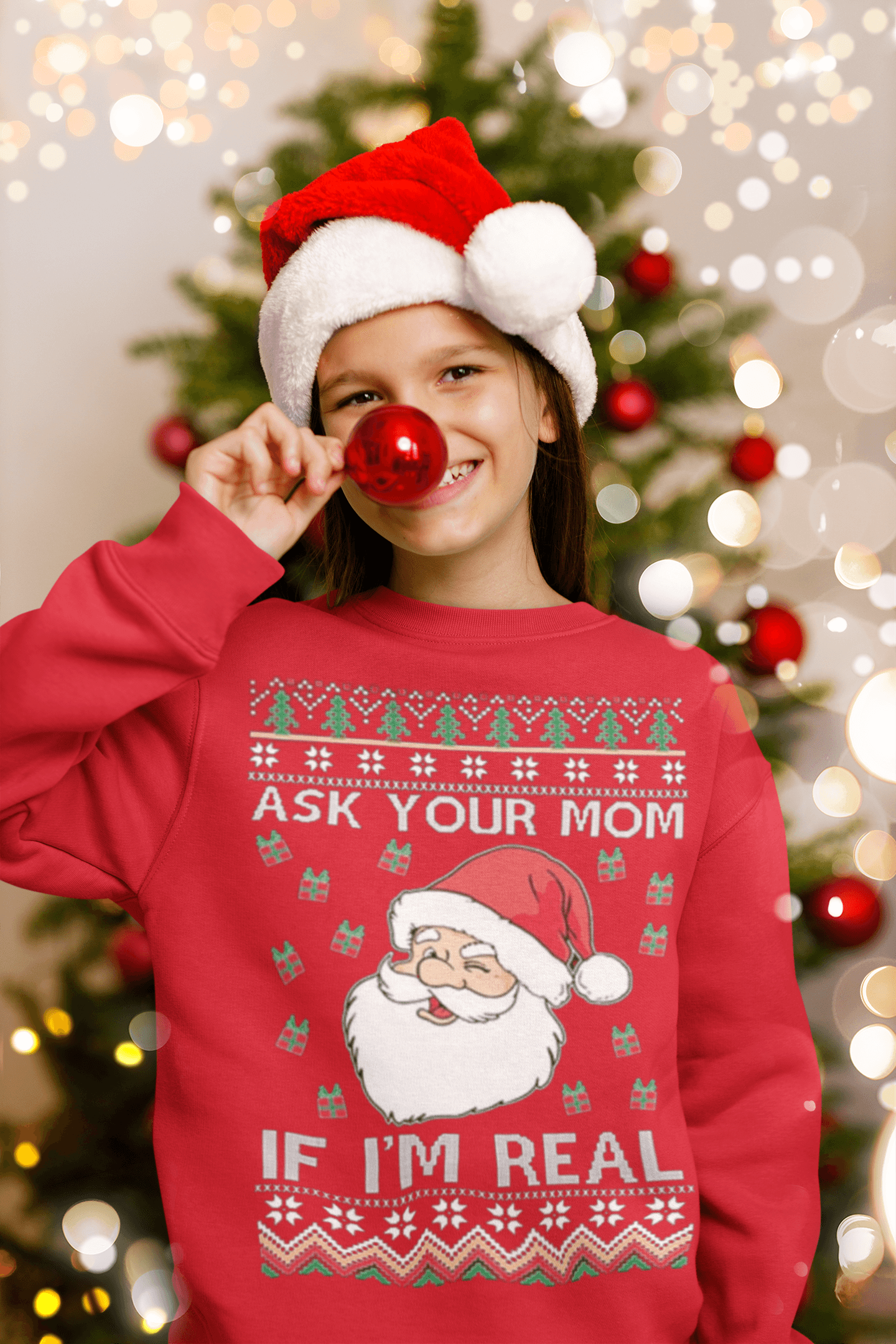 Ugly Christmas Sweater Ask Your Mom If I am Real Cotton Blend Crewneck Pullover - TopKoalaTee