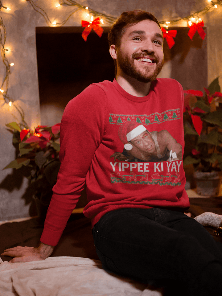 Yiippi Ki Ya Ugly Christmas Sweater Top Koala Haevy Blend Crewneck - TopKoalaTee